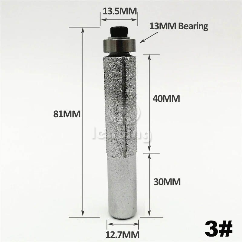 Алмазная фреза с вакуумной пайкой (прямой резец) с хвостовиком 1/2 дюйма