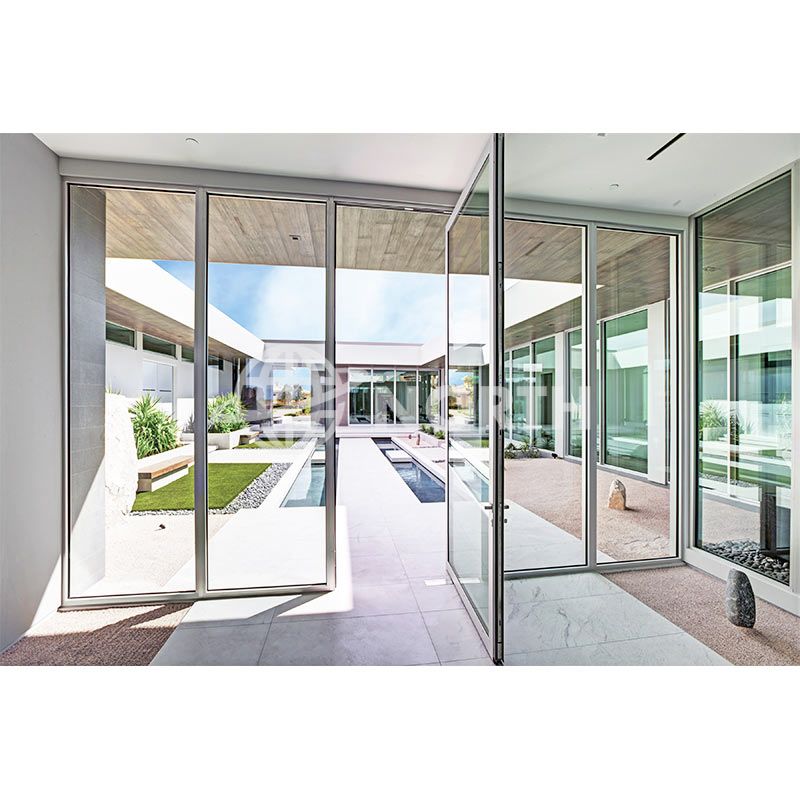Puerta exterior de aluminio a prueba de huracanes con vidrio triplex de aislamiento térmico para uso residencial comercial