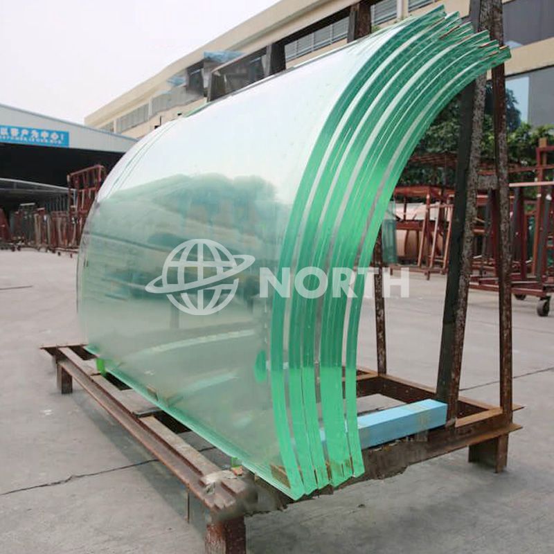 13.52mm透明钢化弧形夹层玻璃供应商，低铁6.6.4厚弯膜批发玻璃