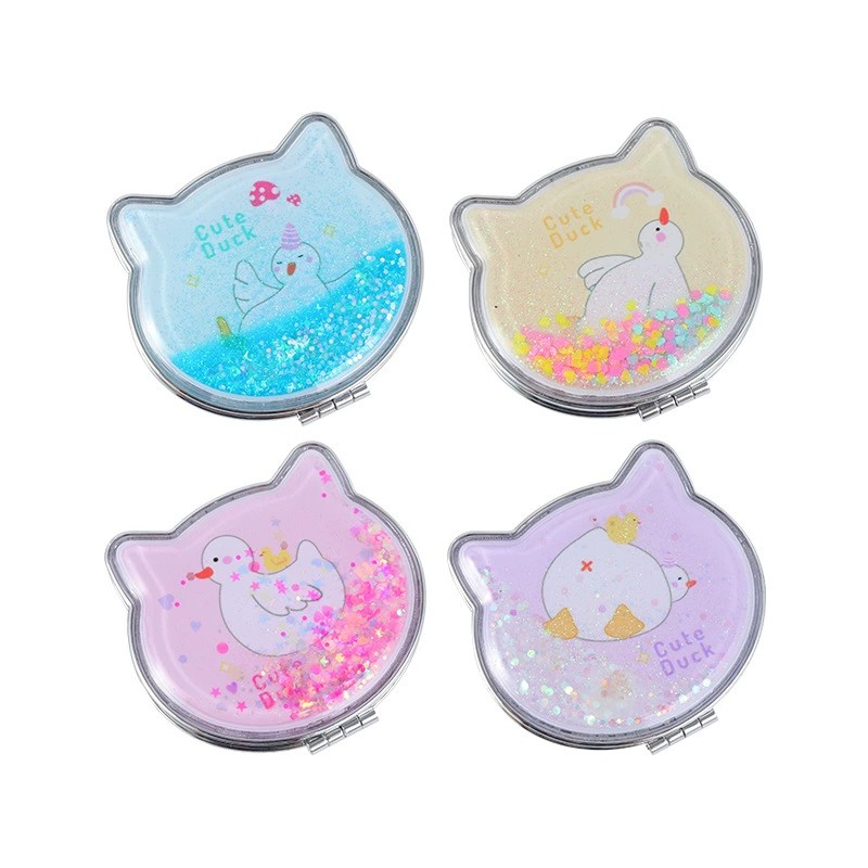 Cat-shaped double-sided folding quicksand makeup mirror