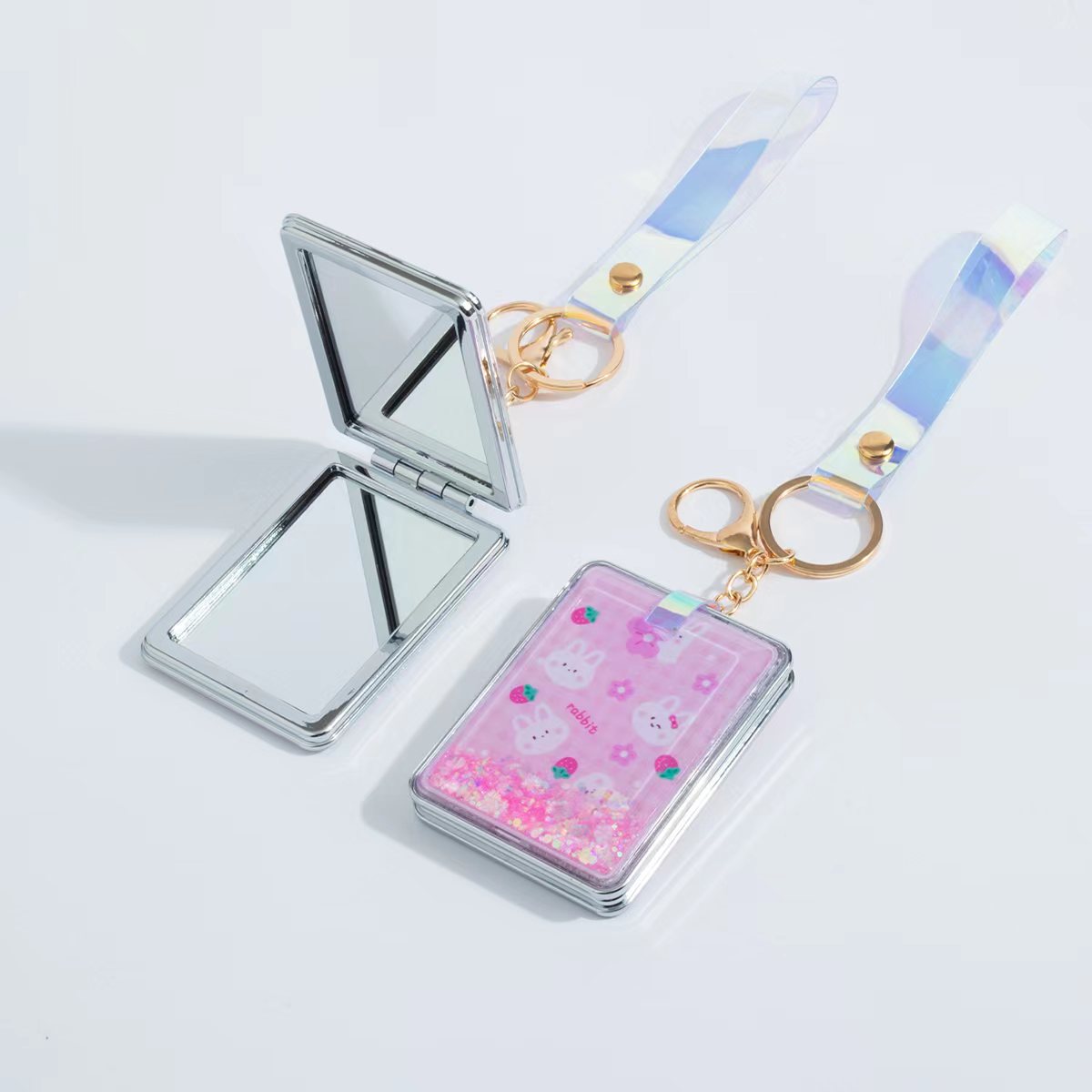 Key chain quicksand folding fashion makeup mirror