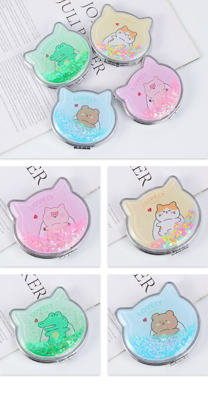 Cat-shaped double-sided folding quicksand makeup mirror