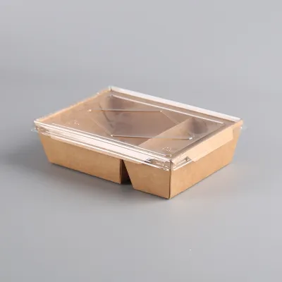 Disposable Paper Lunch Bento Meal Boxes Kraft Brown Paper Containers with Two Compartments