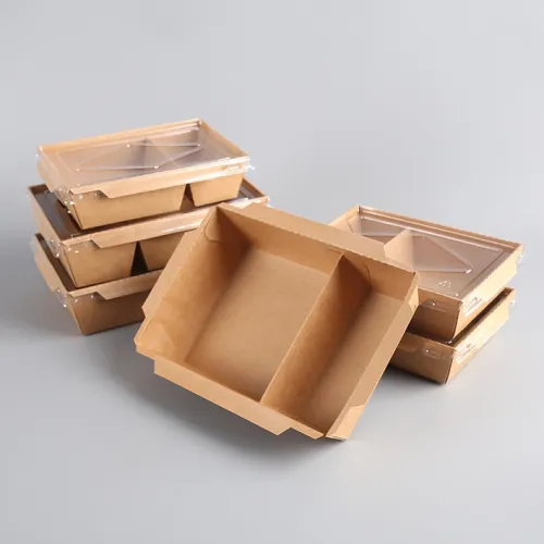 Disposable Paper Lunch Bento Meal Boxes Kraft Brown Paper Containers with Two Compartments