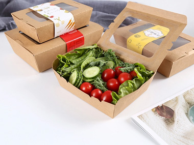 Custom Disposable Salad Paper Box with Clear Window Lid