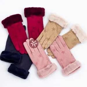 warm plush lined faux suede winter glove