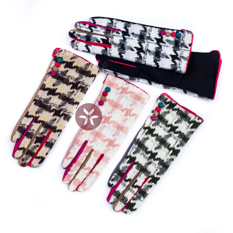 fashion women's gloves with houndstooth fabric