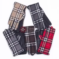 fashion women's leather gloves with plaid