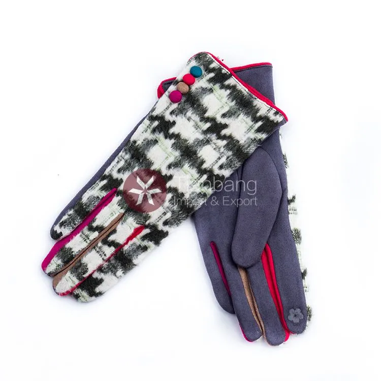 fashion women's gloves with houndstooth fabric