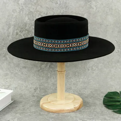 Chapéu de feltro de lã de aba selvagem para mulheres