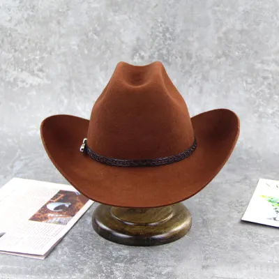 New Classic Design Wool Felt Hat Belt Decoration Hot Sale Hats Brown Cowboy Hat