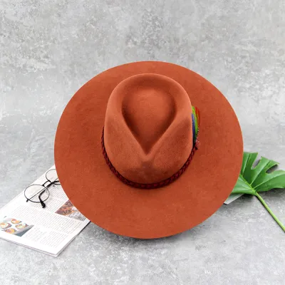 Flat Brim 100% Wool Felt Hats Wide Brim Fedora Hats