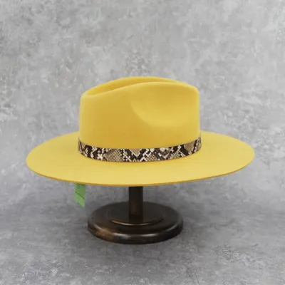 Ginger Yellow Wool Felt Hat Snake Belt  Fedora Hat