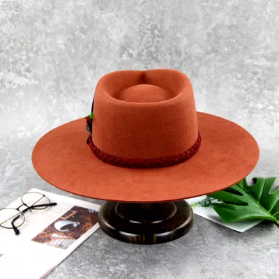 Flat Brim 100% Wool Felt Hats Wide Brim Fedora Hats