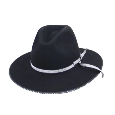 Black Pinched Crown Wool Fedora Hat
