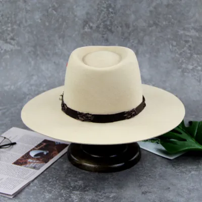 Hard Flat Wide Brimmed Fedora Hat Handmade