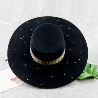 Stiff Flat Wide Brim Black Boater Hat