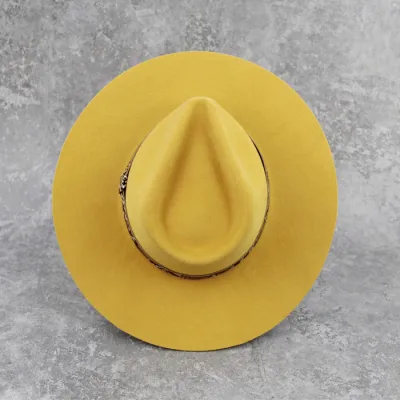 Ginger Yellow Wool Felt Hat Snake Belt  Fedora Hat