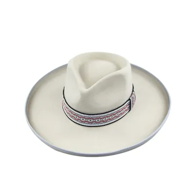 Ivory Flat Brim Wool Felt Hats Wide Brim Fedora Hats