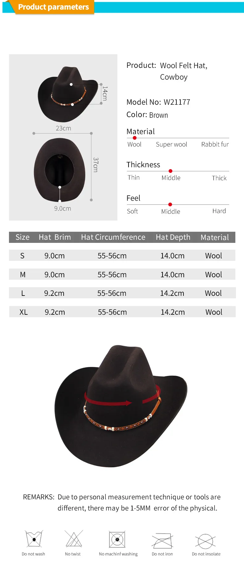 Leather Band Hat Cowboy