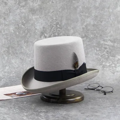100% Grey Color Rabbit Top Hat Top Felt Hats Rabbit Hats