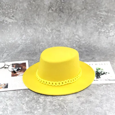 Women Wide Brim Panama Style Hat Yellow