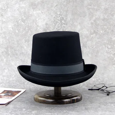Handmade Black Top Hat 100% Australian Wool