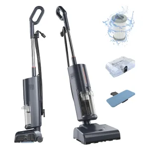 Parní vysavač, parní mop Vysavač a pára All-in-One, 1600 W 17 kPa stojatý bezsáčkový vysavač a parní mop na dlaždice a koberce z tvrdého dřeva s HEPA filtrem, provázaný