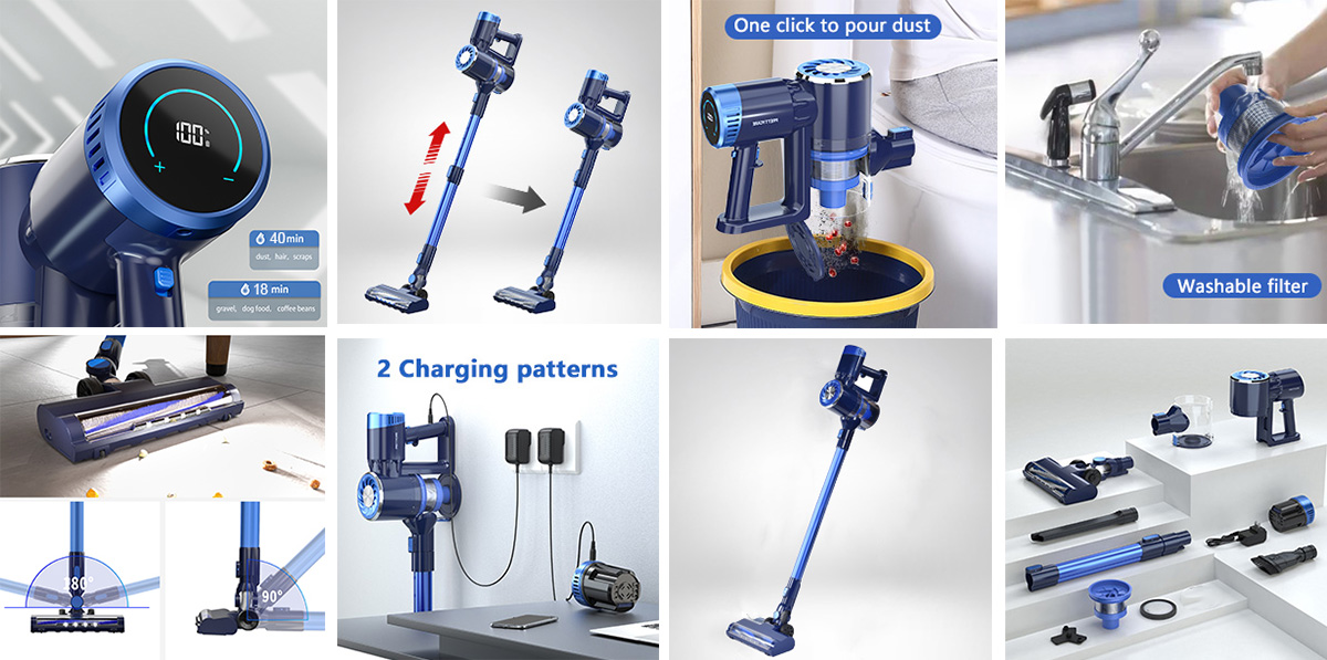 Stick Vacuum Cleaner Cordless, 180W with 12kPa Strong
