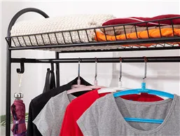 GMJ Metal Garment Rack Free-Standing Closet Organzier Heavy Duty Clothes Rack with 4 Side Hooks and Storage Shelvels