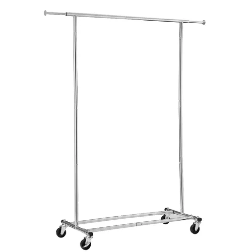 Standard Clothing Garment Rack, Rolling Clothes Organizer with Wheels and Bottom Shelves, Extendable, Chrome