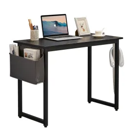Bureau d'ordinateur d'étude Petit bureau d'écriture de bureau à domicile, Table de PC de style simple moderne, cadre en métal noir, marron rustique