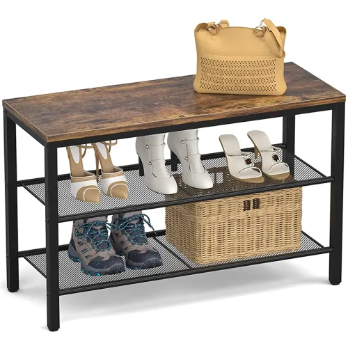 Shoe Organizer with Bench and Storage Shelves Industrial for Entryway