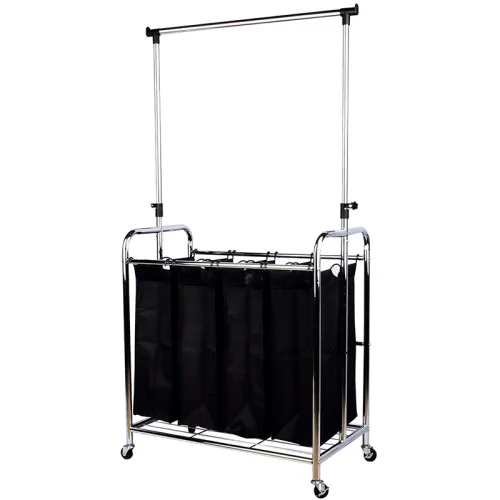 Heavy Duty 4-Bag Laundry Hamper Sorter Cart with Clothes Rack