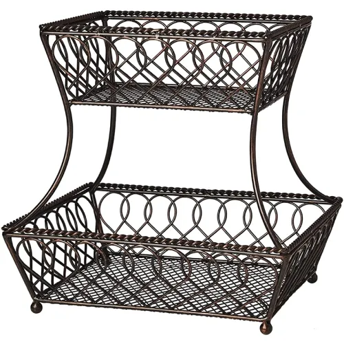 2-Tier Metal Rectangular Fruit Storage Basket, 14-Inch, Antique Black