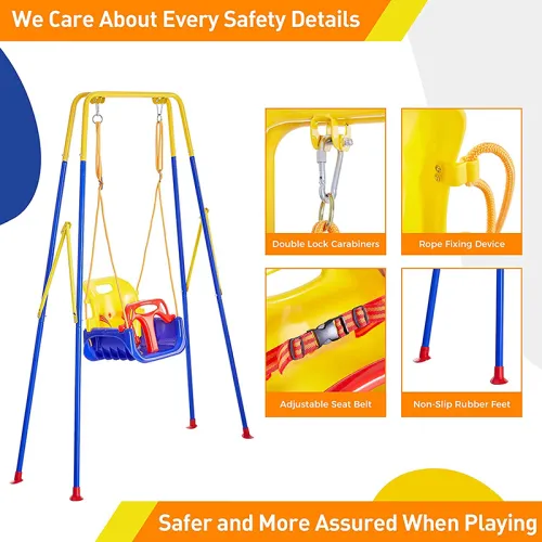 Heavy-Duty Kid Swing 3-in-1 Swing Set for Toddler with 4 Sandbags