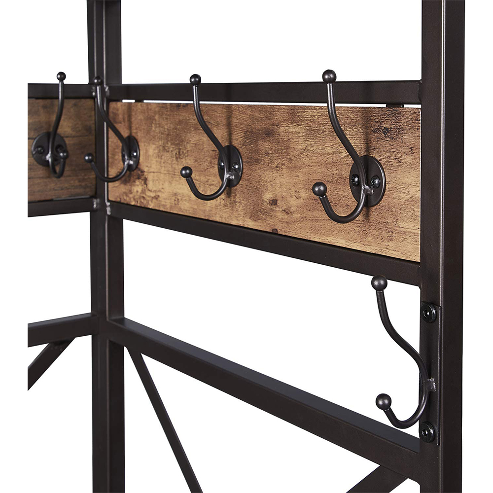 Entryway Coat Rack with 6 Double Hooks, Retro Brown