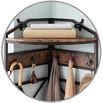 Entryway Coat Rack with 6 Double Hooks, Retro Brown