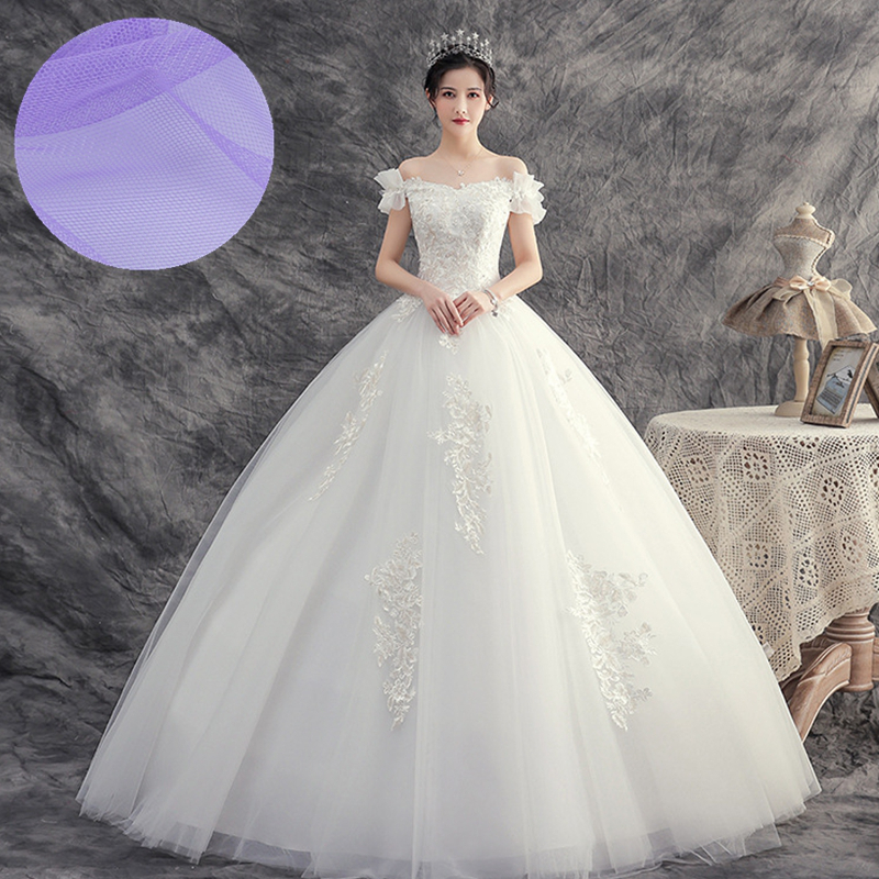 wedding dress mesh fabric Lace Wedding Dress with Sheer Overlay and V-Neckline #10046