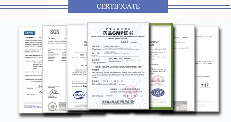 Magnesium Oxide Granular Certifications