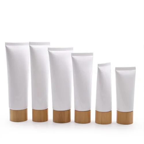 Natural bamboo Soft Squeeze Plastic tube 100g colorful face wash facial cleanser with bamboo lip