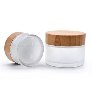 clear frosted glass jar with bamboo lid