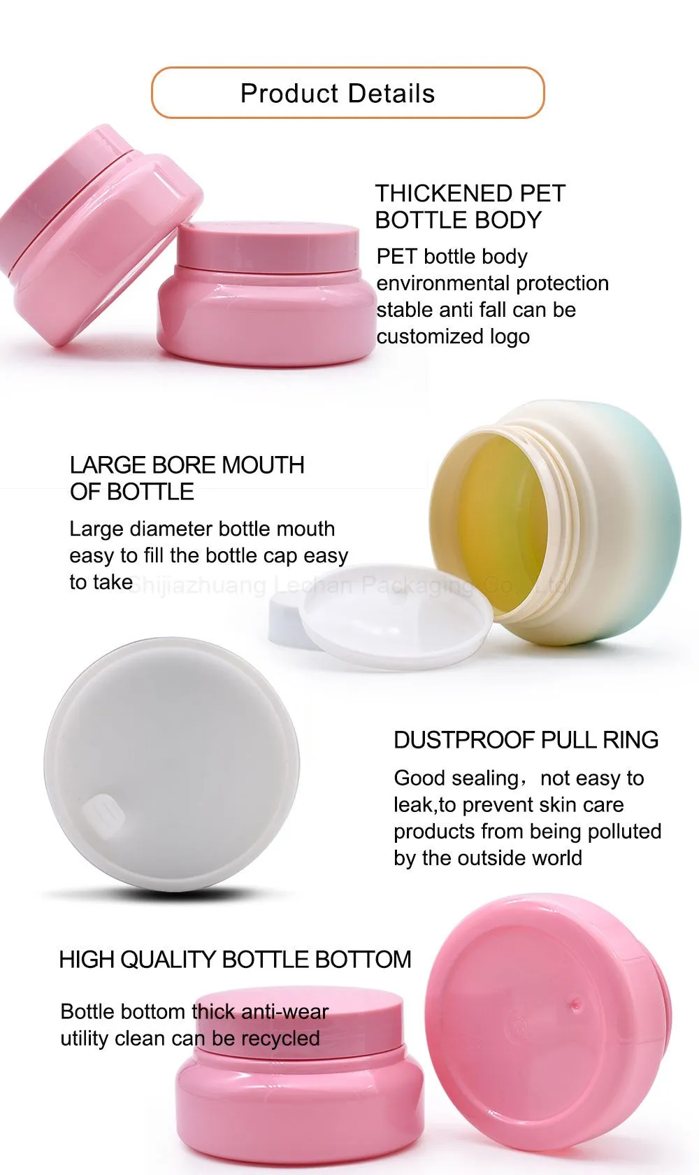 PET Plastic Luxury Empty Face Body Cream Jars
