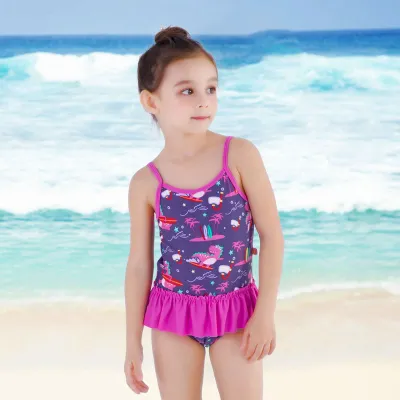 Miniatree Kundenspezifische Saumentwurfsdinosaurier, die einteiligen Bikini-Badebekleidungs-Badebekleidungs-Qualitäts-Badeanzug des kleinen Mädchens drucken