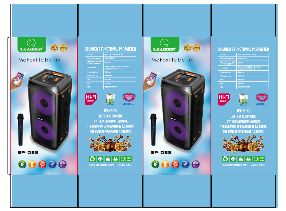 Speaker / Leadder / Bluetooth / Flame Screen / Outdoors / TWS / USB / MIC/ AUX IN/ DC/ Battery /SP-D82