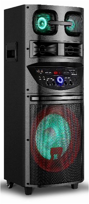 12 Inch HIFI Speaker / Leadder /USB/ TF/ BT/ FM/ AUX /EQ /COLORFUL LIGHT/ WIRELESS MIC*2 /REMOTE CONTROL/ HANDEL/ WHEELS/ SP-127