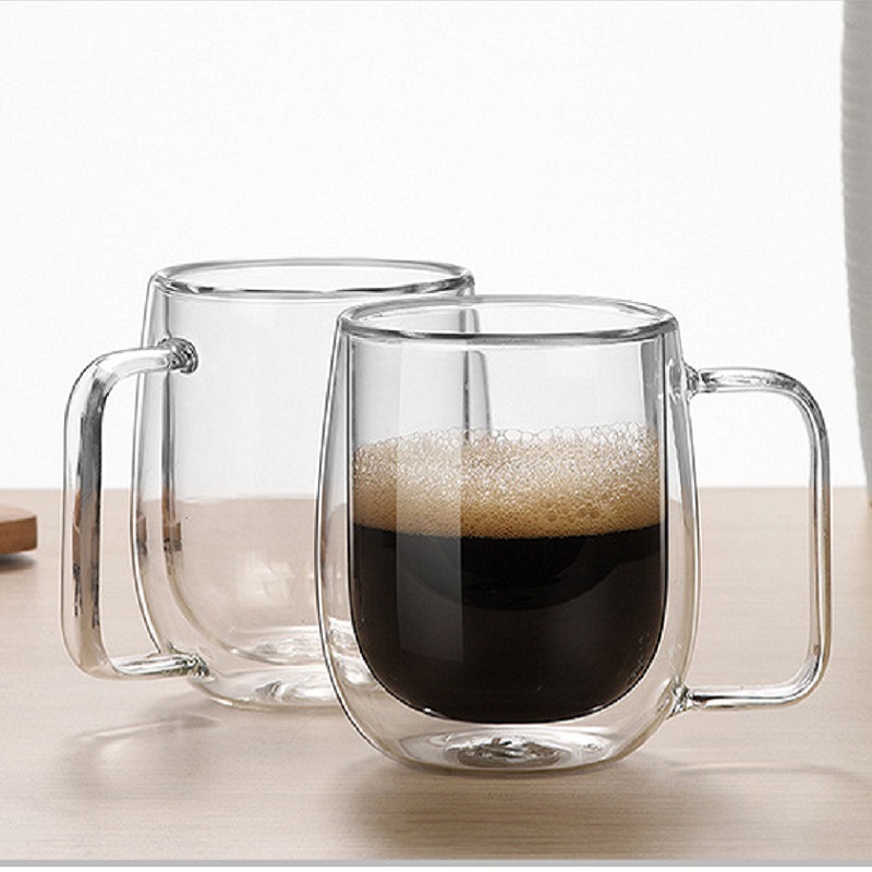 Wholesale Insulated Sublimation Transparent Double Wall Glass Coffee Mug  With Handle