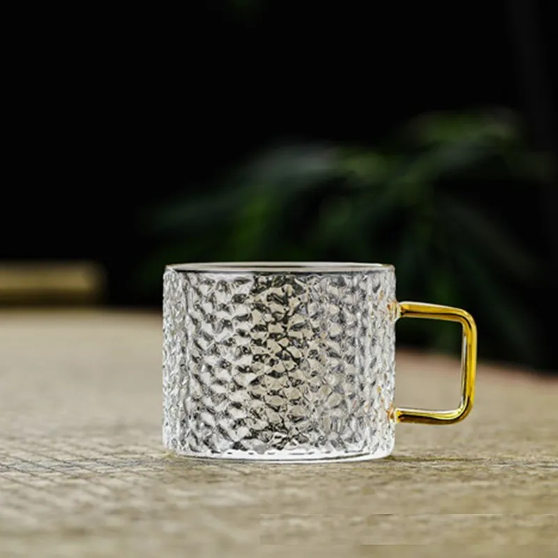 Hammered Pattern Glass Pitcher And Glass Cups, High Borosilicate
