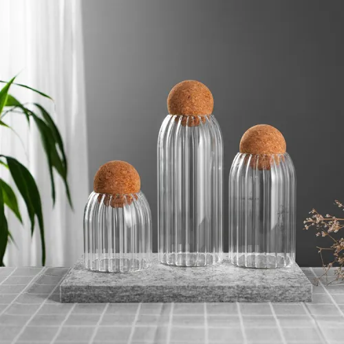 Wholesale High Borosilicate Clear Glass Storage Jar with cork lid
