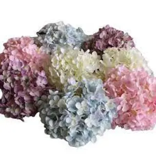 Silk hydrangea artificial flower heads with stems for home wedding parties.